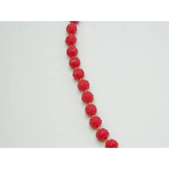 Faux Pink Celluloid Flower Bead Beaded Gold Tone Vintage Choker Necklace - Picture 2 of 4